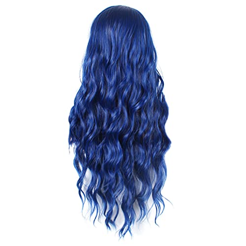 Beaupretty Peruca longa ondulada para o dia das bruxas com cabelo azul linda peruca natural