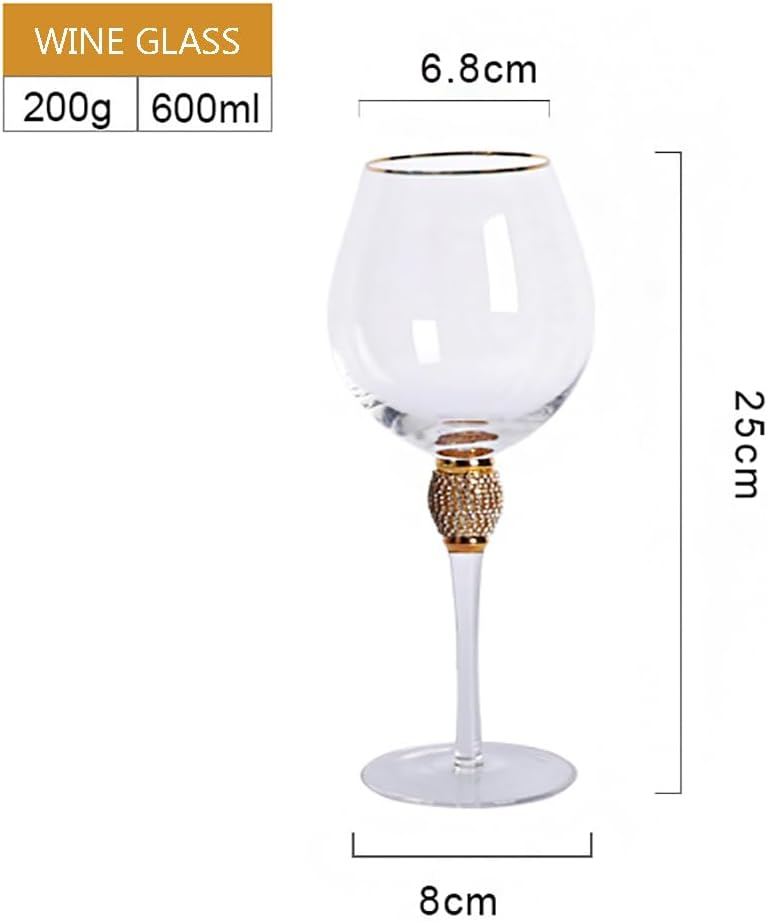 Premium Crystal Glass Gold Rimmed Red Wine Glasses Set of 6, Gold Wine Glasses With Diamonds