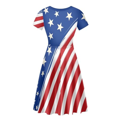 Image of POLERO Women Puffy Swing Elegant Party Midi Dresses Short Sleeve Round Neck A-Line Dress