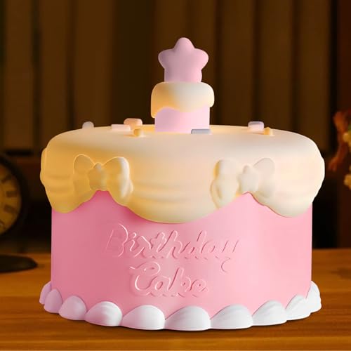 HPYDIY Cute Birthday Cake Night Light - Silicone Children's Night Light, Rechargeable Adjustable, Birthday Gift Room Decoration Gift (Pink)
