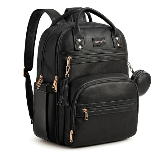 Image of ROSEGIN Premium Vegan Leather Diaper Bag Backpack with Waterproof Changing Pad, Reinforced Zippers & Odor-Free, 20 Pockets Pro Organizer, Fits 15.6" Laptop, Stroller Straps, Baby Bag for Mom, Black