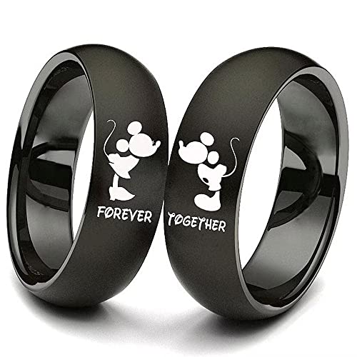 XAHH His and Hers Matching Set Couple Titanium Steel Rings Mouse Kiss Forever Together Promise...