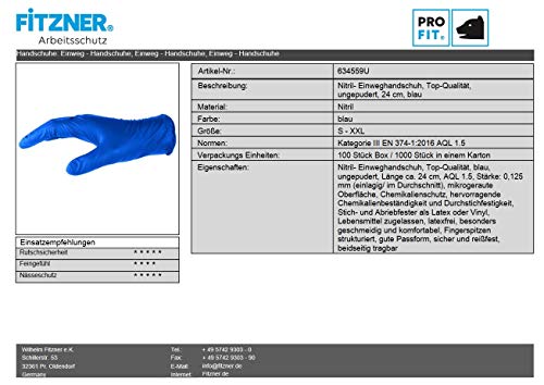 PRO FIT Nitril Einweghandschuhe â Nitrilhandschuhe, Einmalhandschuhe, Schutzhandschuhe, Sehr robust, Frei von Puder, Latex & Silikon - 100 Stück, Blau (S) – Bild 3