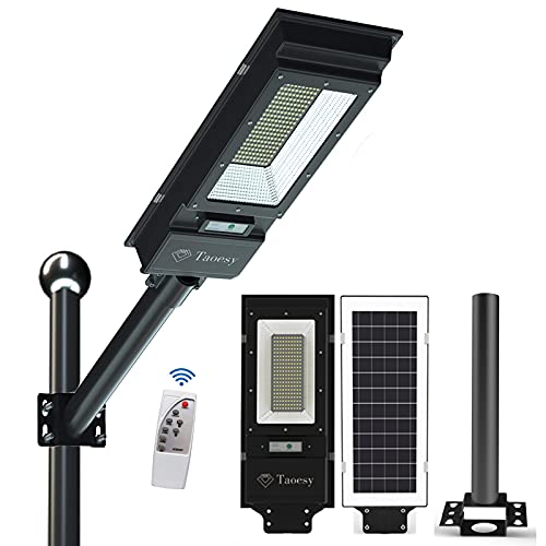 Solar Street Lights Outdoor-10000LM Solar Powered Street Lamp IP65 Waterproof Dusk to Dawn with Remote Control for Yard, Garage, Patio, Garden, Swimming Pool, Pathway, Basketball Court
