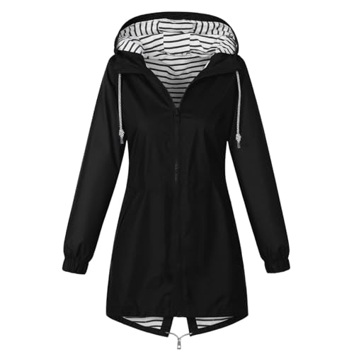 Regenjacke Damen Leichte Mit Kapuze Taschen Kapuzenjacke Outdoorjacke übergang atmungsaktiv wasserdicht Jacke Frauen Windbreaker Funktionsjacke Übergangsmantel Wandern Trekking Für Alltag Reisen