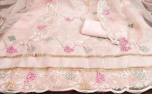 Image of Women's Organza Silk Embroidery Unstitched Salwar Suit Dress Material