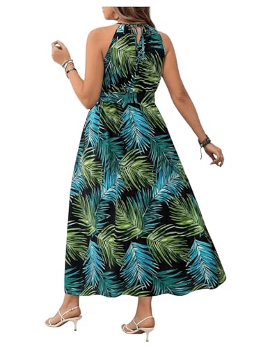 Image of Floerns Women's Plus Size Boho Sleeveless Halter Neck Tie Back A Line Long Dress