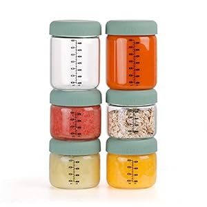 haakaa Glass Baby Food Storage Jars -4PCS 4.2oz & 2PCS 7.2oz Sealed Glass Storage Jar with Silicone Lid, Baby Food Glass…