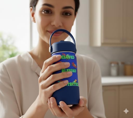 USA Proud Kid 16oz Kids Stainless Steel Insulated Water Bottle – Pink Unicorn & Blue Vehicles, BPA-Free, Leak Proof, Straw Lid, Carry Strap, Cold 24h/Hot 12h, Silicone Base (Blue Vehicle) - Image 2