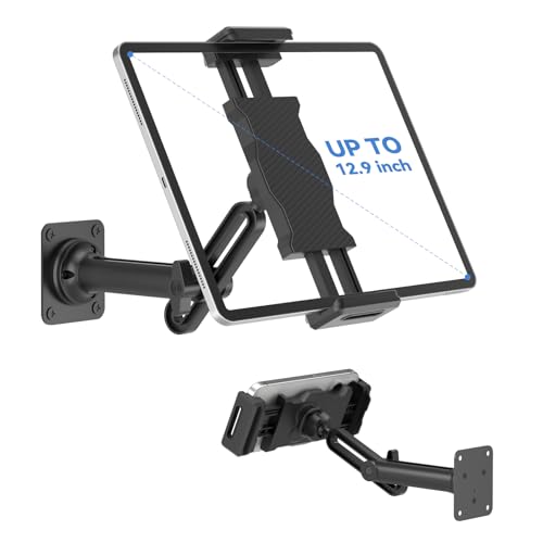 KDD Soporte de Pared para Tablet, Soporte Tablet Brazo Extensible Ajustable con Base Metálica Resistente,Giratorio de 360° Soporte Pared iPad, Apto para iPad Pro, Air, Mini, Galaxy Tab,4,7 13