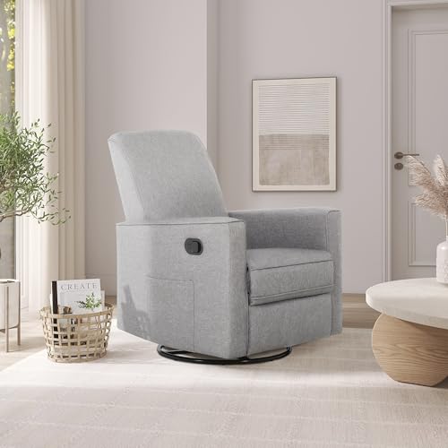 Image of Evolur Raleigh Upholstered Manual Glider Recliner- Rocking & 360 Swivel with Smooth Glide - Greenguard Gold & FSC Certified - Modern Nursery and Living Room Chair in Light Grey