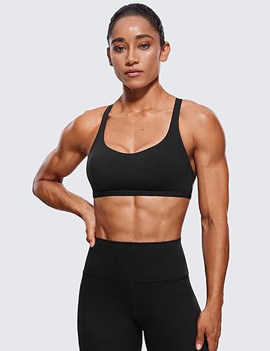 CRZ YOGA Womens Naked Feeling Criss Cross Sports Bra - Strappy Back Padded Medium Support Wireless Gym Cami Workout Yoga