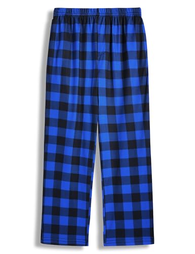 Arshiner Boys Blue Plaid Pajama Pants Long Plaid PJ Bottoms Boys Sleepwear Lounge Pants with Pockets 9-10 Years
