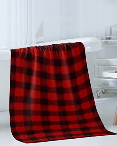Luxury Bath Towels Set Of 3, Christmas Plaid Towel Set - 1 Bath Towels, 1 Hand Towels, 1 Washcloths For Bathroom Shower Soft Absorbent Bath Hand Towel Decor Red And Black Buffalo Checkered #TOP2