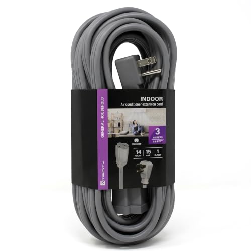 10 FT Heavy Duty Air Conditioner and Appliance Extension Cord, 14 Gauge, 15 Amp, ETL Listed, Grey