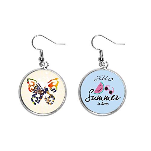 Pendientes de sandía con flores de graffiti diseño orange y mariposa azul para lóbulo