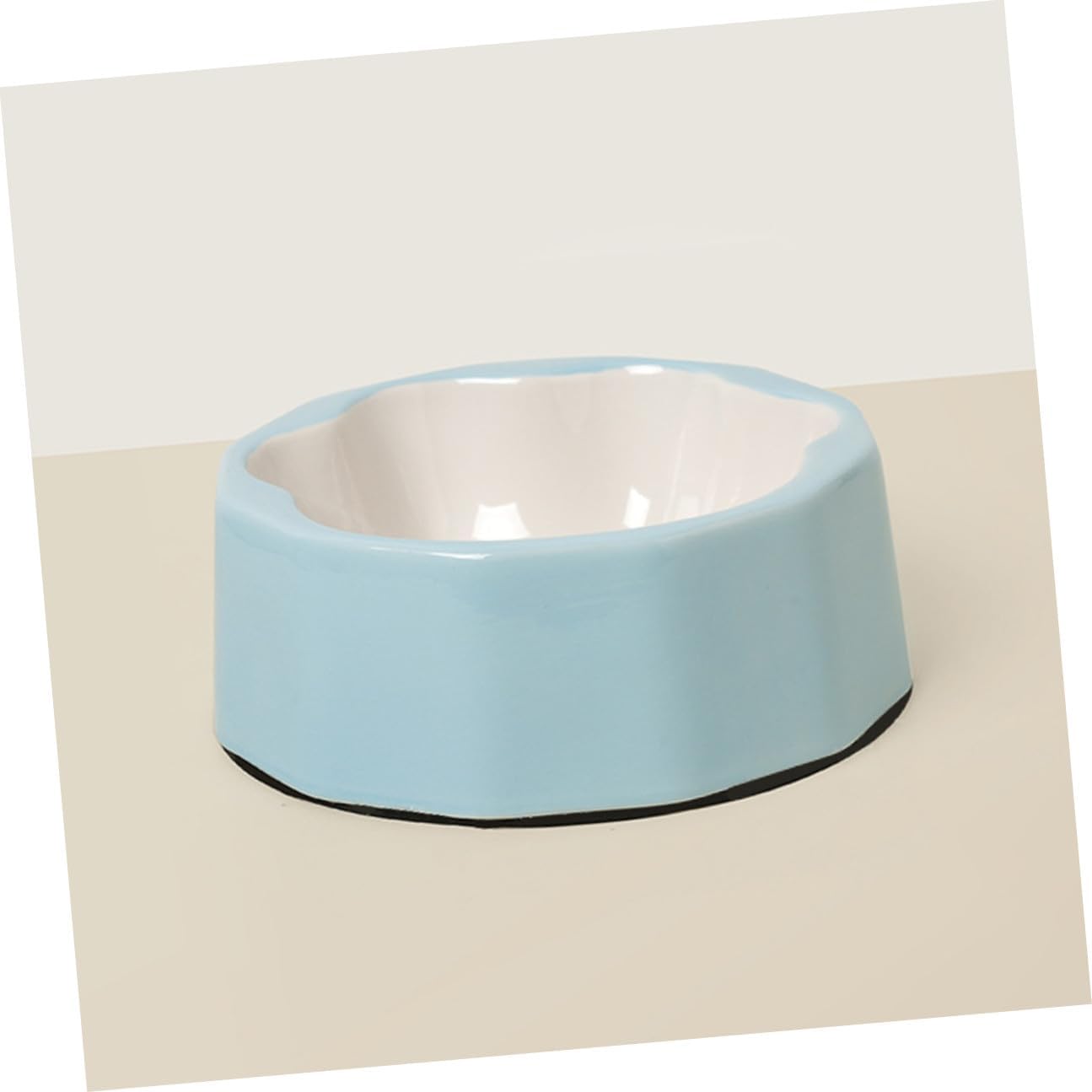 Ceramic Pet Feeder Bowl Slanted Dog and Cat Food Dish with Blue Animal Paw Print, Small Tilted Bowl for Indoor Feeding and Snacks