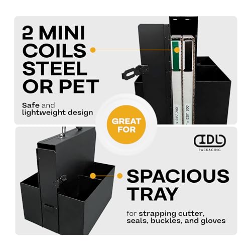 Image of IDL Packaging Strapping Cart & Dispenser for Steel, PET & PP Mini Coils | CA-920 for All Types of Mini Strapping Coils - Multi-Functional Box /Case - Spacious Storage Tray for Tools, Seals & Gloves