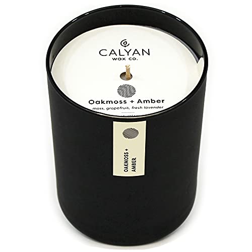 Calyan Wax Soy Wax Candle, Oakmoss & Amber Scented Candle For The Home | Premium Candle With Essential Oils | 10.2 Oz 50 Hour Burn | Soy Candle In Black Jar, Gift For Men #TOP2