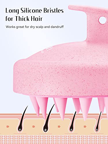 Image of HEETA Scalp Massager Hair Growth, Soft Silicone Scalp Scrubber Shampoo Brush for Exfoliation, Dandruff Removal & Head Massage Stress Relax, Wet & Dry Use for Thick, Thin Hair Care, Wheat Straw Pink