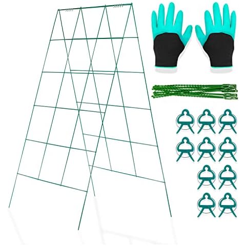 GOLETIO Cucumber Trellis - A Frame Trellis for Raised Bed Climbing Plants, Vegetables. Includes Plant Support Clips, Gardening Gloves, Cable Ties - Weather-Resistant Cover