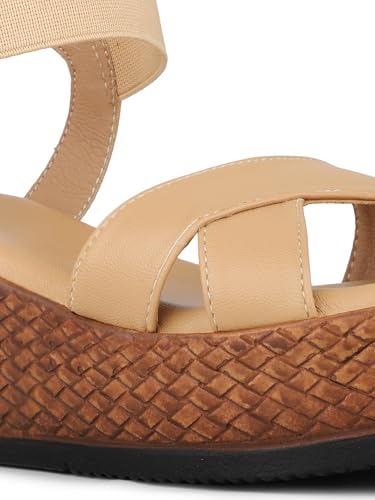 Image of Inc.5 womens Womens Beige Casual Solid Round Toe Wedge Heels Euro 35 Sandal