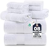 Utopia Towels 8 Piece Premium Towel Set, 2 Bath, 2 Hand, and 4 Washcloths, 100% Ring Spun Cotton, Highly Absorbent Towels for Bathroom, Sports, and Hotel, White