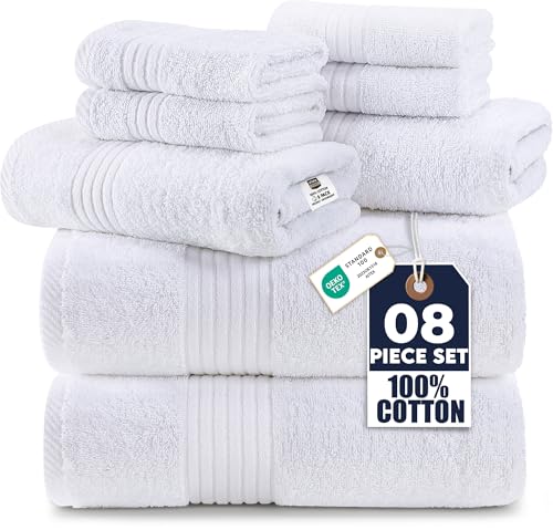 Utopia Towels: Juego de Toallas Premium de 8 Piezas, 2 Toallas de baño, 2 Toallas de Mano y 4 Paños de Lavabo. Algodón. para hogares, Hoteles y Spas y Super Absorbentes (Blanco)