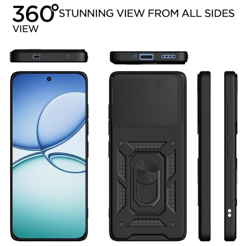 Image of Pikkme Back Cover for Realme 15T 5G / Realme Narzo 90 5G | 360 Protection Case | Sliding Camera Shield Cover & Ring Holder Stand D10 Tough Armor Bumper Case (Black)