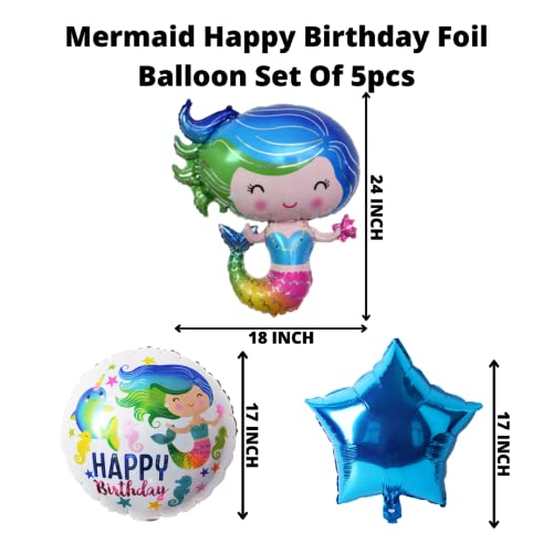 Image of Party Decorz Mermaid Theme Foil Balloon set of 5pcs(1pcs Mermaid Tail Foil Balloon+2pcs Round Foil Balloon +2pcs Star Foil Balloon) For Children Birthday Party Decorations