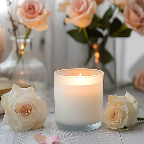 image for SUPMIND 12Pcs Empty Candle Jars 14oz Frosted Glass Jars Bulk with Bamb