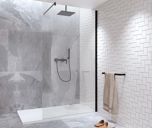 LEMONBATH Mampara de Ducha Panel Fijo - Mamparas de Ducha Panel Fijo 8 mm Antical - Ancho 100 cm - Alto 195 cm - Perfil Negro Brillo - Mamparas de Ducha Fija para Baño - Mampara Baño