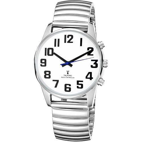 MAUJOY Reloj parlante para mujer para personas mayores ciegas con discapacidad visual, voz alta y clara, habla alemán, plata