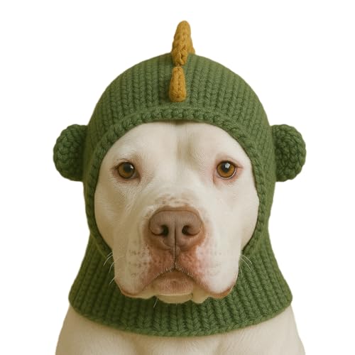 LovinPet Dinosaur Dog Hat Snood for Medium & Large Dogs, Dino Costume Ear & Neck Warmer, Soft 4‑Way Stretch Knit, Adjustable Fit, One Size,Green