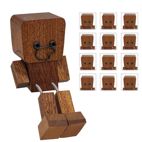 CANIPHA Rocking Wooden Doll Car Ornaments, Wobbly Wooden Smile Cozy Car Scent Accessory Handmade with 12PCS Magnetic Expressions Wood Desktop Decoration Personalized