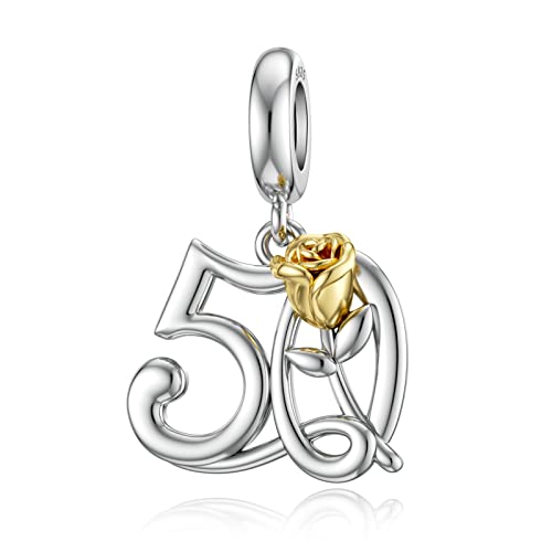 LANBEIDE Desenhos de prata de lei para Pandora 16, 18, 21, 30, 40, 50 aniversários, pingentes com rosa dourada para pulseira presentes para mulheres e meninas, prata esterlina