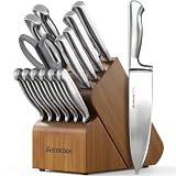 Astercook Knife Set, 15 Piece German Steel Kitchen Knife Set with Built-in Sharpener, One-Piece...