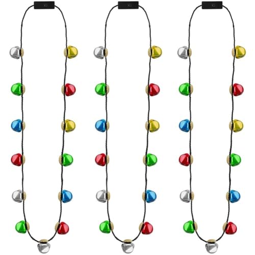 HiyyFloy Collar Navideño Iluminado, 3 Collares Navideños con 13 Campanas, Cascabeles Navideños Brillantes, Regalos para Fiestas Navideñas, Suéteres Feos Navideños, Accesorios para Fiestas.