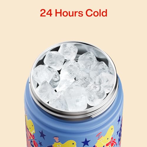 Image of Kids Insualated Water Bottle with Straw,12oz Stainless Steel Water Bottle with Dual Spouts, Leak-Proof,BPA-Free,Double Wall Vacuum Keeps Cold for 24 Hours for Sports,Travel,School (Blue Hippo Parade)