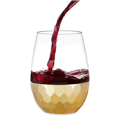 HOMIP Unbreakable Stemless Wine Glasses - 16 oz White and Red Wine Plastic Tumbler - Outdoor Elegant Pool Safe Reusable Shatterproof Cocktails & Scotch Wine Goblet for Homes, Camping - Set of 4