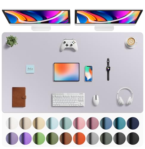 Image of Aothia Faux Leather Desk Mat - Large Mouse Pad, Non-Slip PU Leather Blotter, Waterproof Writing Surface for Office and Home (Smoky Lavender, 63 inch x 24 inch)