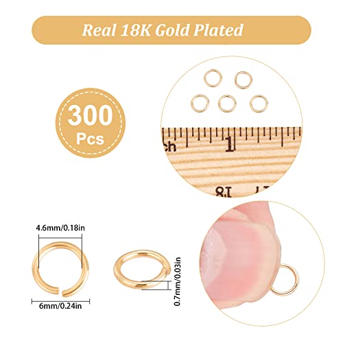 Beebeecraft 1 Box 300Pcs 18K Gold Plated Jump Rings Round Open Jump Rings 6mm for Jewellery Making Bracelet Necklace Keychains Connectors - Image 2