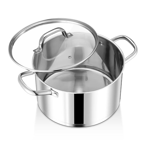 Joyfair Kochtopf, 22cm Edelstahl Suppentopf mit Glasdeckel, 3-Lagen Edeastahl Topf Induktion für alle Herdarten, 4,7 L Kochtopf Fleischtopf für Nudeln/Suppe/Eintöpfe, Gesund & Spülmaschinenfest