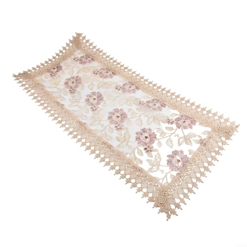 Shophubio Nappe rectangulaire brodée en dentelle au crochet faite à la main, style vintage, table à thé, lin creux, sculpté et lavable (5)