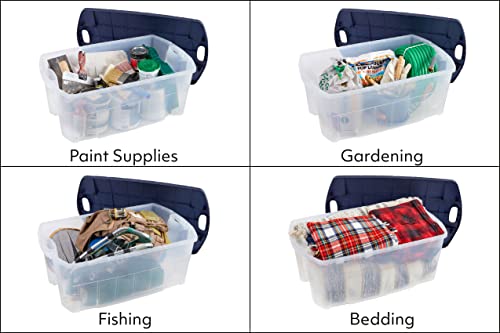 Rubbermaid 28 Gallon Jumbo Clear Tote, Stackable, Large Capacity, Home, Garage, And Office Storage Organizers, Durable Snap-Tight Lids, Clear Bins/Dark Indigo Metallic Lids, Pack Of 2 #TOP7