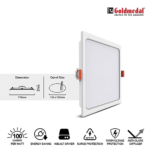 Image of Goldmedal Glazz 15W Sqaure Ceiling Light | Recessed LED Downlight for False Ceiling | Cut Out :6.02 Inch |Downlight for Home,Hall,Room,Kitchen,Office,Shop|Color Changing (CCT), Pack of 6