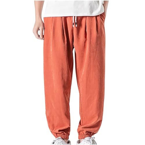 Pockets Cargo Pants Men Elastic Waist Drawstring Long Pants Solid Color Comfy Long Trousers Breathable Trousers