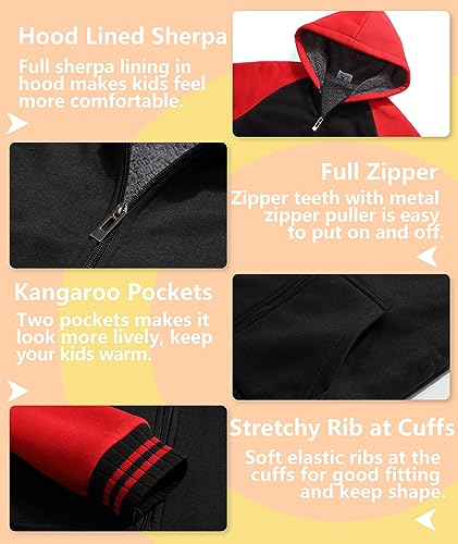 Image of V VALANCH Boys Hoodie Zip Up Fleece Lined Jacket Warm Sherpa Hooded Sweatshirts for Boys Girls 6-15 Years