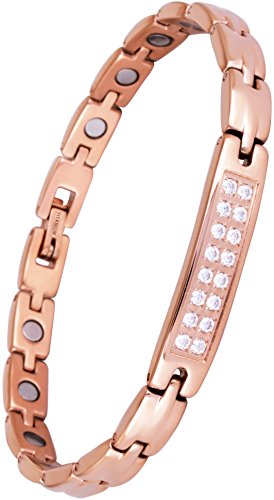 Sparkling Womens Magnetic Therapy Anklet Arthritis Pain Relief & Inflammation Reduction for Feet and Ankles (Titanium w/Crystals, Rose Gold)