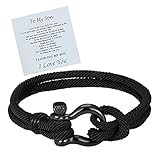 To My Son Bracelet from Mom and Dad Stainless Steel Nautical Horseshoe Buckle with Steel Screw Braid